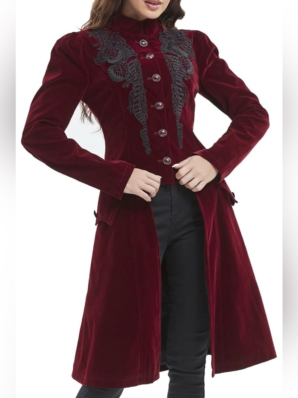 Burgundy Velvet Gothic Victorian Steampunk Frock Coat